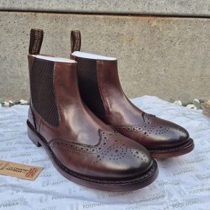 Buxton (Good Year Welted) Cognac Leather Premium Quality  Brogue All Leather Elastic Chelsea Boot Adults  sizes 7 to 11